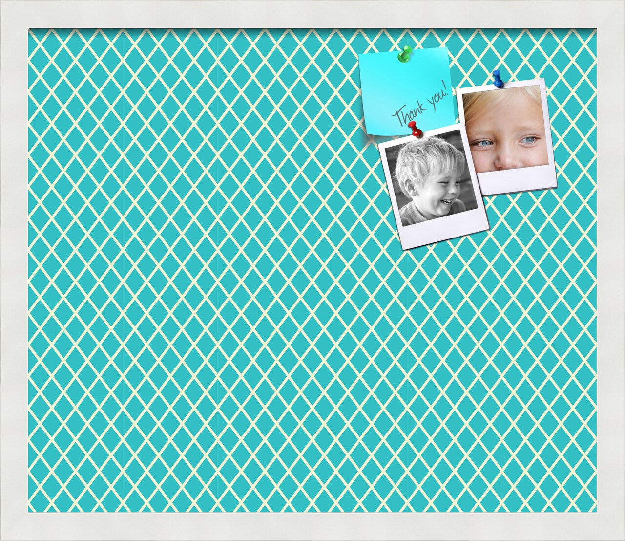 PinPix Custom Bulletin Board Neon Blue Diamond Poster Board Has a Fabric Style Canvas Finish, Framed in Satin White Frame, by ArtToFrames (PinPix-350)